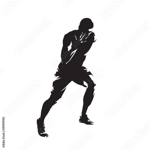 Runner, isolated vector silhouette. Young athlete running