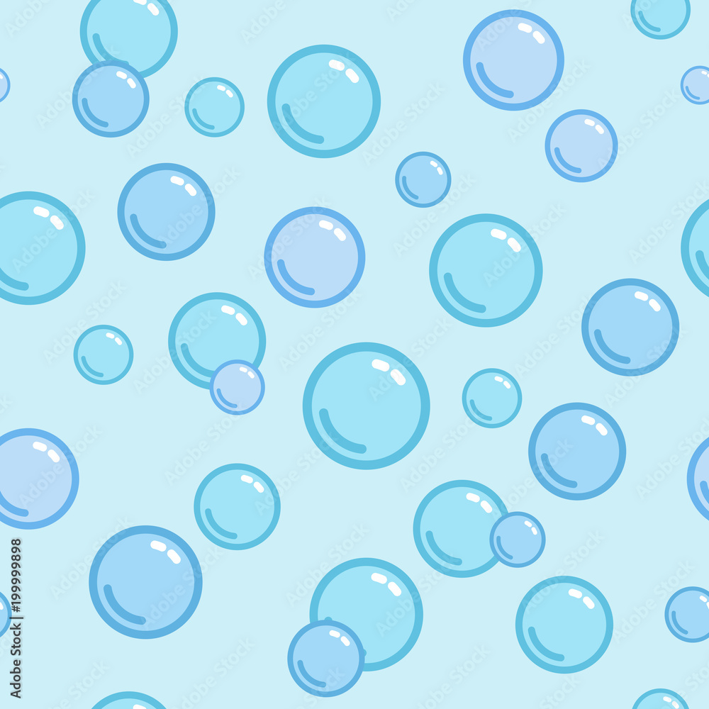 Seamless pattern with soap bubbles, naive and simple background, blue wallpaper