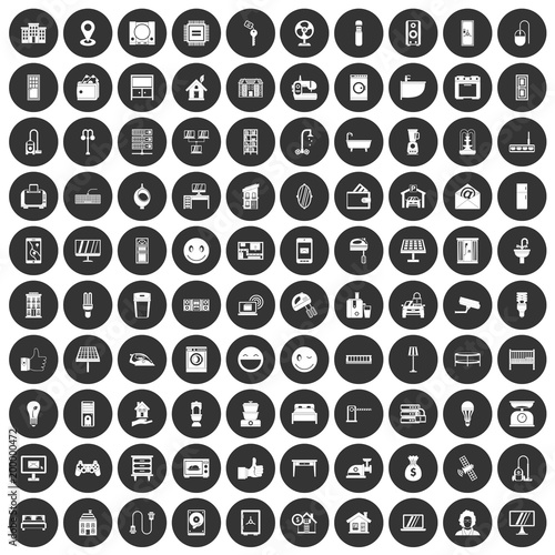 100 smart house icons set black circle