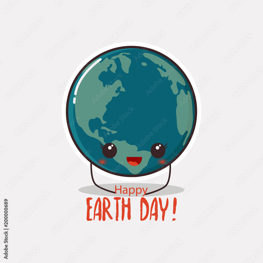 Happy Earth day concept. Vector illustration. Cute Earth cartoon  illustration. Stock Vector | Adobe Stock