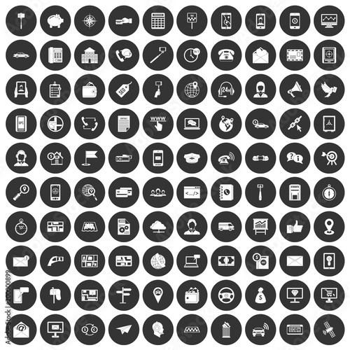 100 smartphone icons set black circle