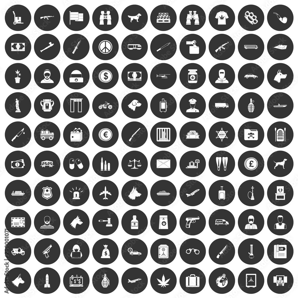 100 smuggling icons set black circle 100 smuggling icons set black circle