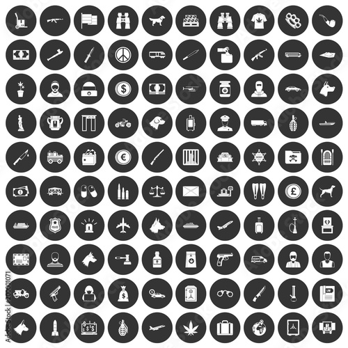 100 smuggling icons set black circle