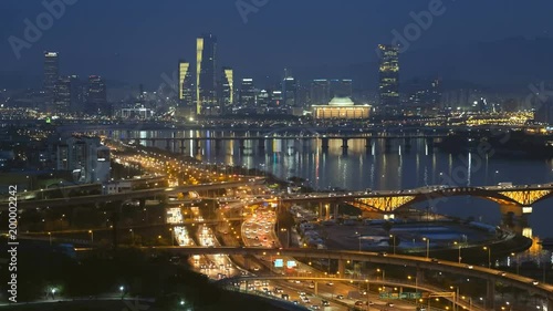 Seoul cityscape in twilight, South Korea. photo