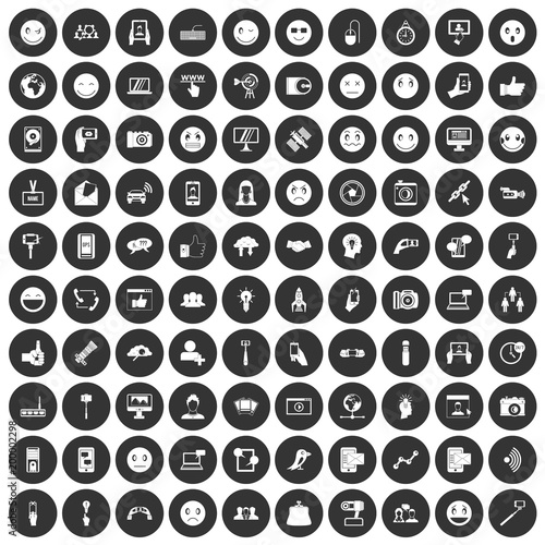 100 social media icons set black circle