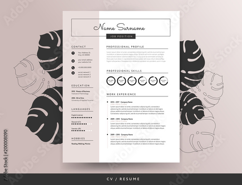 Feminine CV resume template - vector illustration