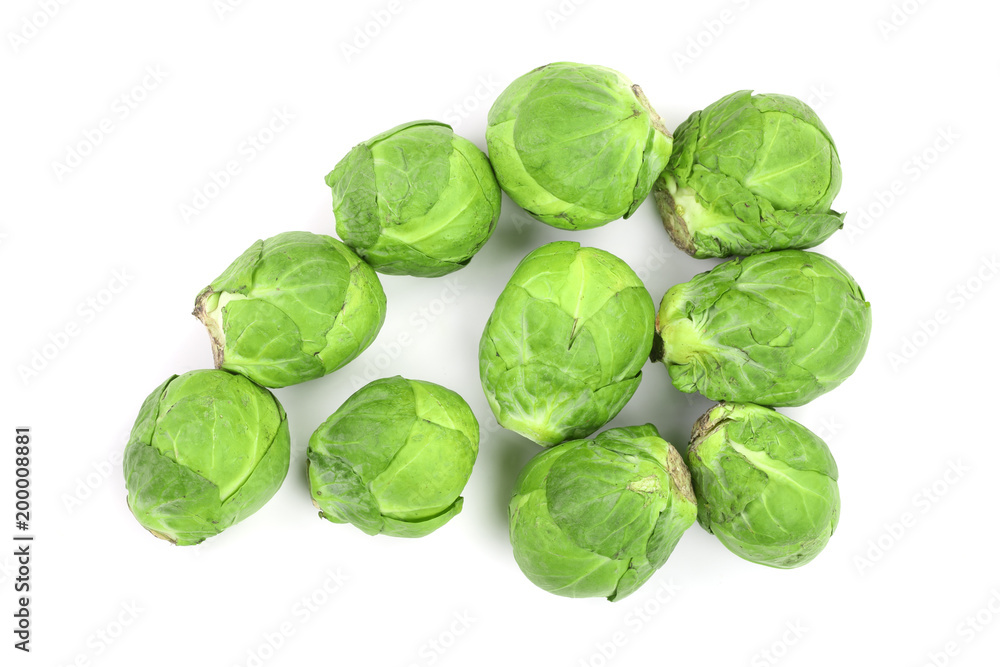 Brussels sprouts isolated on white background closeup. Top view. Flat lay Brussels sprouts isolated on white background closeup. Top view. Flat lay