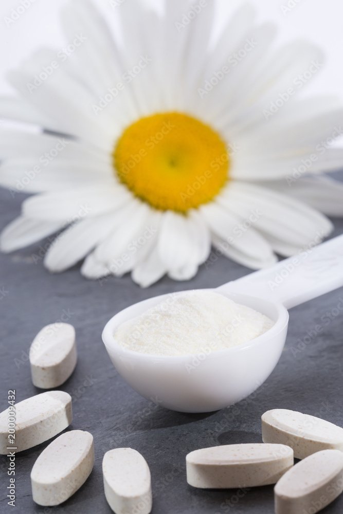 Pills and collagen protein powder - Hydrolyzed. Pills and collagen protein powder - Hydrolyzed.