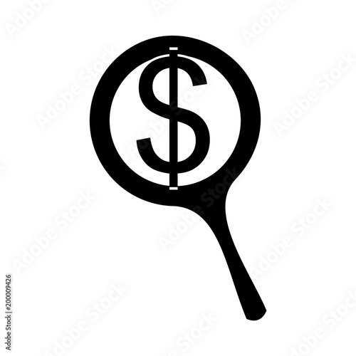 icon Currency with search money, glass, money, loupe and focus