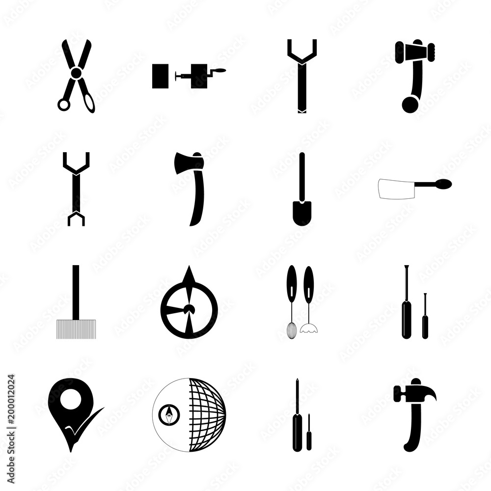 Obraz premium icon Instruments And Tools with rip, claw, instrument, compass and mark
