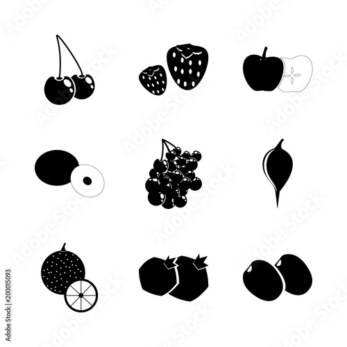 icon Fruits And Vegetables with citru, cerry, sweet cherry, farm and bird cherry