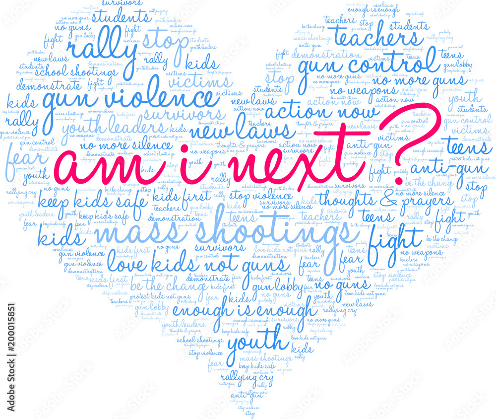 Am I Next Gun Violence word cloud on a white background. Am I Next Gun Violence word cloud on a white background.