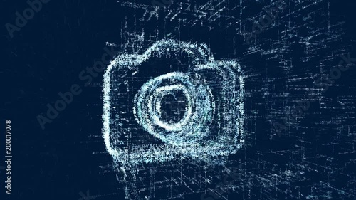 Logo of photo camera, loop news animation. Intro energetic action of abstract photo camera