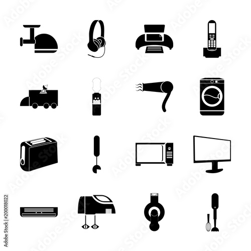 icon Electronic with computer monitor, toast, water dispencer, temperature and computer