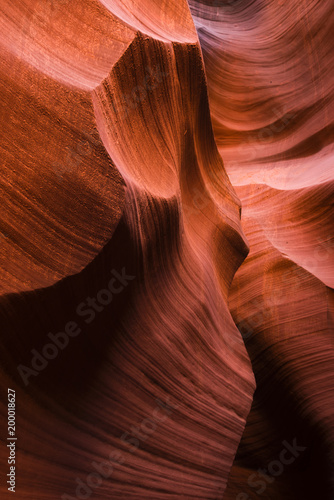 Lower Antelope Canyon with bizarre forms of red sandstone washed up with water in Arizona - unique place for tourists