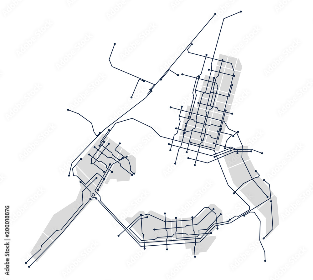 Digital city. Plan of the city in the form of an electronic scheme. Stylized linear drawing. Vector graphics