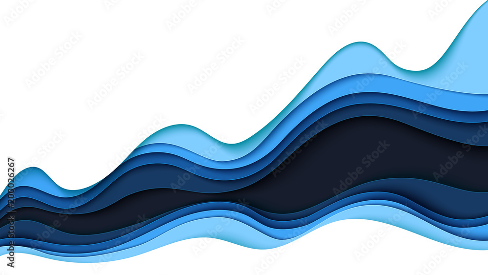 Obraz na plátně Blue abstract paper wave layer cut background