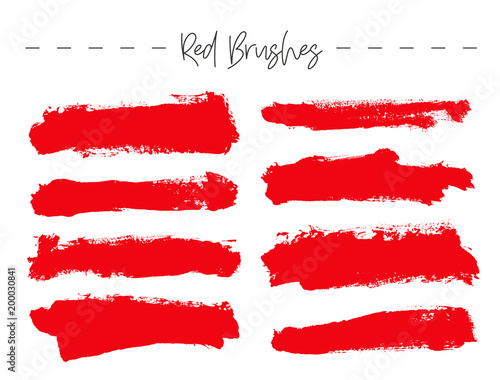 Set of red ink brush strokes