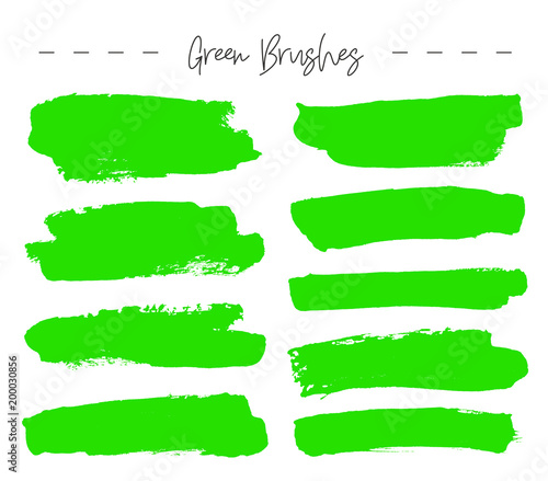 Set of green ink brush strokes