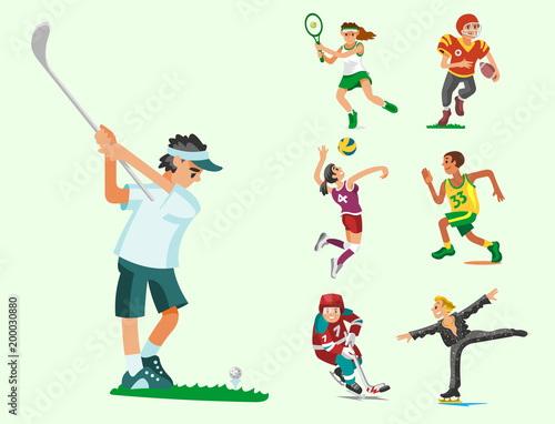 Health sport and wellness flat people characters sporting man activity woman athletic vector Illustration.
