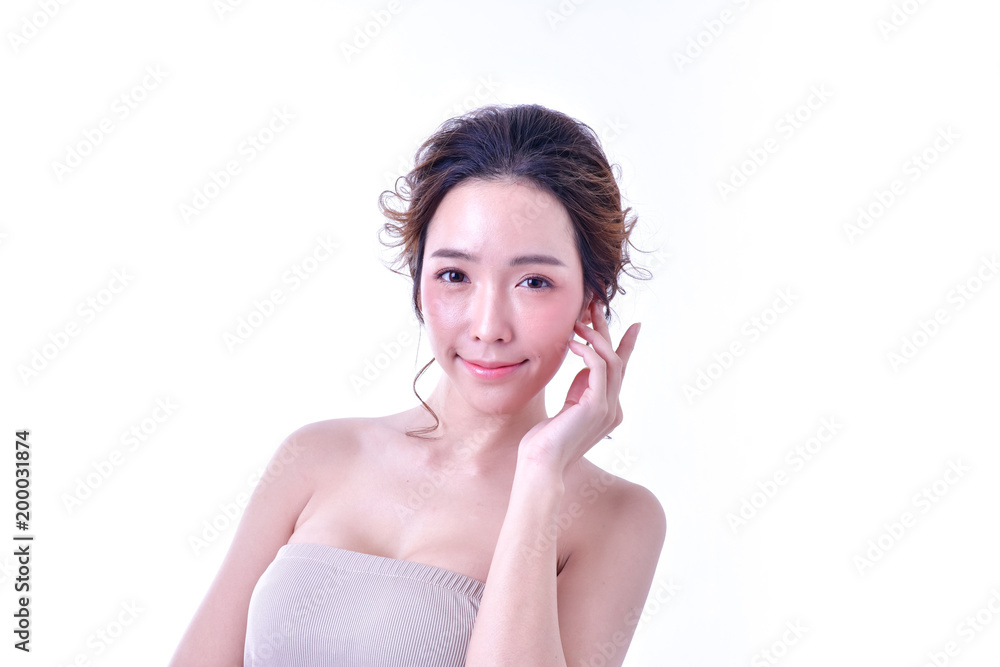 The concept of healthy beautiful woman. Beautiful women keep healthy. Beautiful women take care of skin health. Beautiful girl on white background The concept of healthy beautiful woman. Beautiful women keep healthy. Beautiful women take care of skin health. Beautiful girl on white background