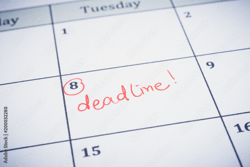 Deadline date writting on timeline planner. Deadline date writting on timeline planner.