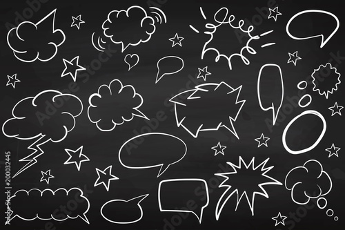 3923374 Set of clouds. Chalk board. School. Hand drawing. Icon. Clipart.