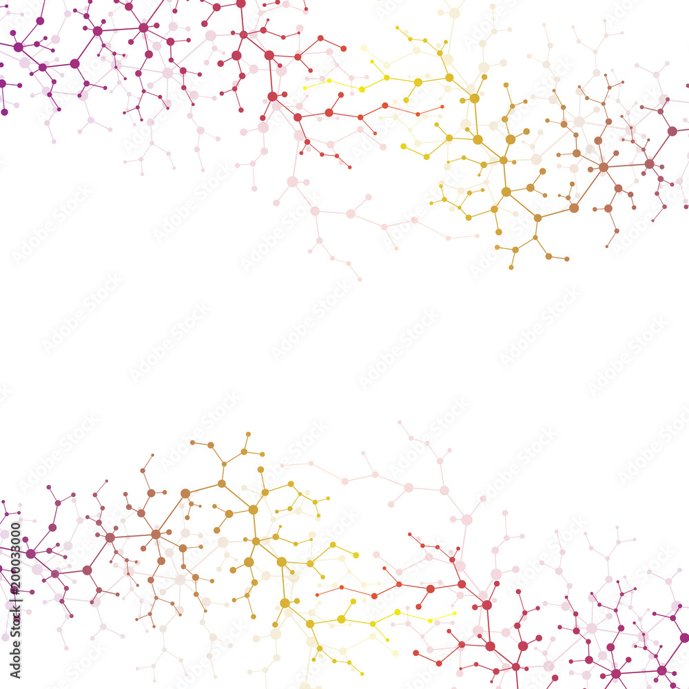 Naklejka premium Molecular concept of neurons and nervous system. Scientific medical research. Molecule structure with particles. Science and technology background molecule for banner or flyer. Vector illustration.