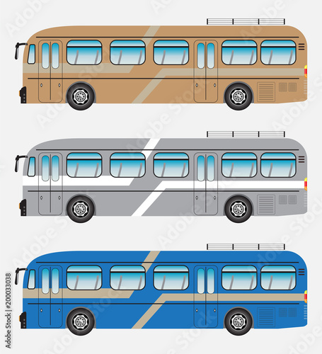 Set of Classic Bus or Intercity 12 Meter Bus Vector