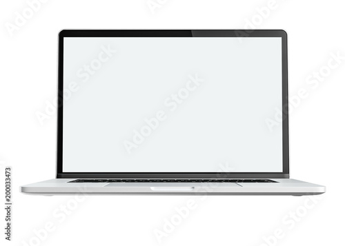 Modern computer laptop isolated on white background with blank screen for mockup with cliping path photo