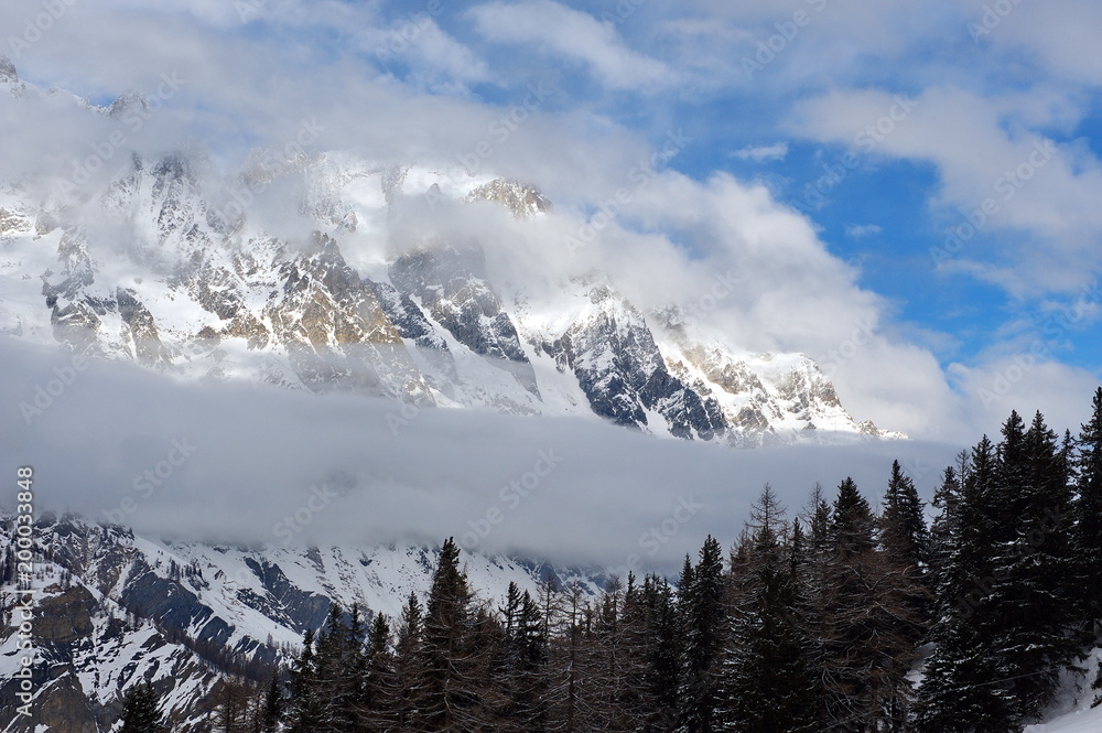 Italy. Panorama of the mountains from Courmayeur