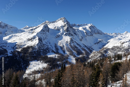 Italy. Panorama of the mountains from Courmayeur
