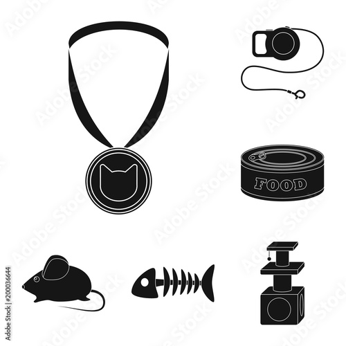 An animal cat black icons in set collection for design. Caring for a cat vector symbol stock web illustration. photo