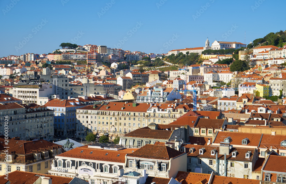 The residential houses on the hill in the Pombaline Lower Town (Baixa). Lisbon. Portugal The residential houses on the hill in the Pombaline Lower Town (Baixa). Lisbon. Portugal