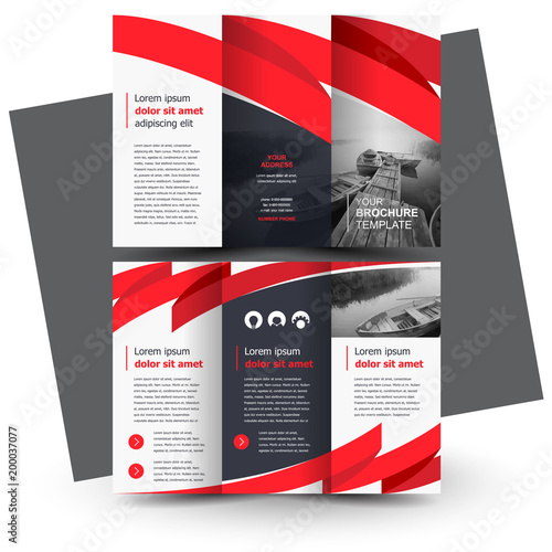 Brochure desig template, creative tri-fold ribbon theme red color