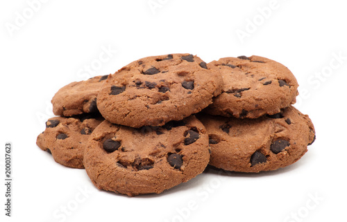Chocolate chip cookie on white