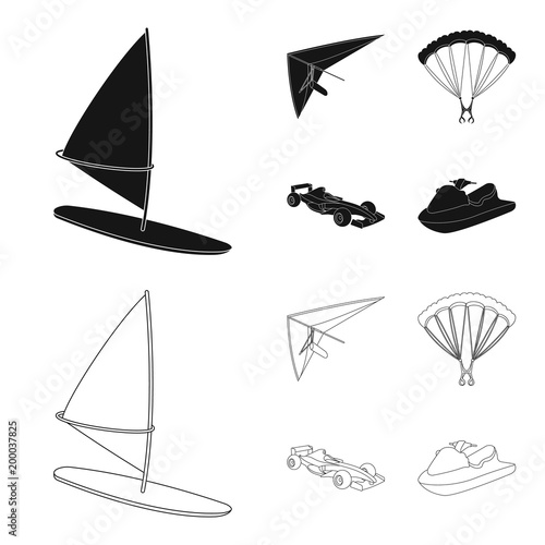 Hang glider, parachute, racing car, water scooter.Extreme sport set collection icons in black,outline style vector symbol stock illustration web. photo