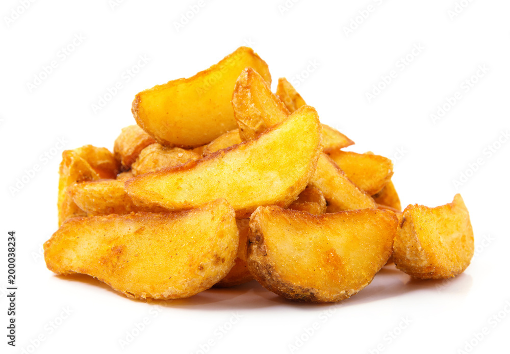 Fried Potato wedges. Fast food. Isolated on white Fried Potato wedges. Fast food. Isolated on white