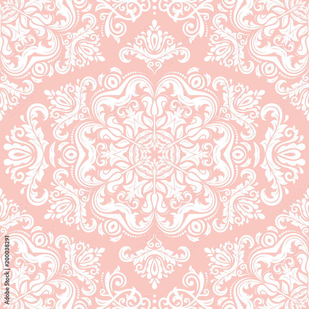 Orient vector classic pattern. Seamless abstract background with pink and white vintage elements. Orient background. Ornament for wallpaper and packaging Orient vector classic pattern. Seamless abstract background with pink and white vintage elements. Orient background. Ornament for wallpaper and packaging