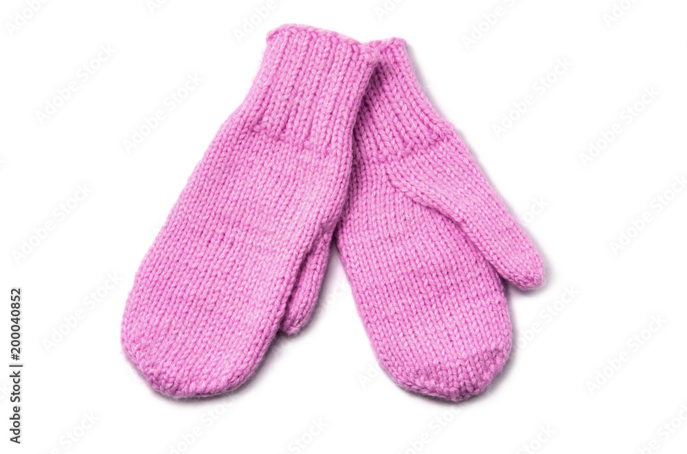 Pink mittens isolated on white background Pink mittens isolated on white background