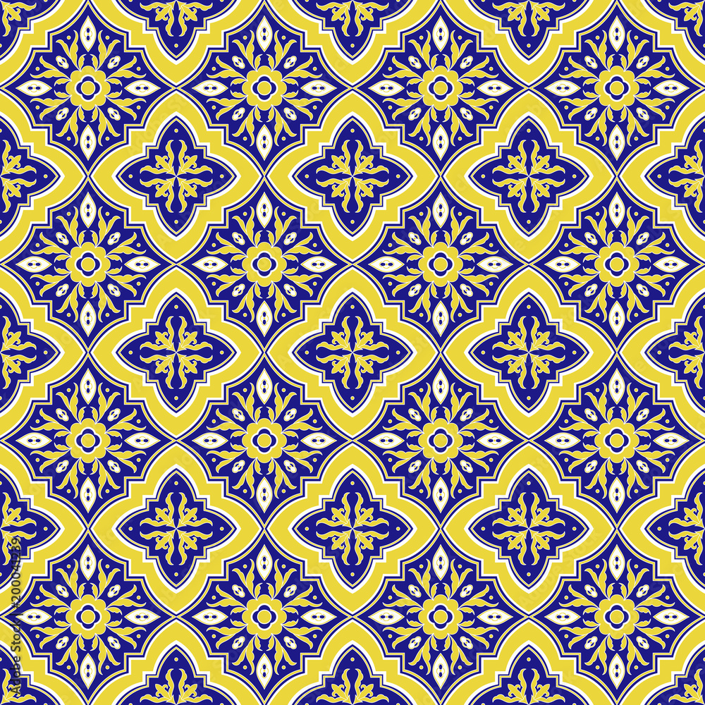 Italian tile pattern vector seamless with flower ornament. Portuguese azulejo, mexican talavera, italy sicily majolica, spanish motifs. Tiled texture for ceramic kitchen wall or bathroom mosaic floor.