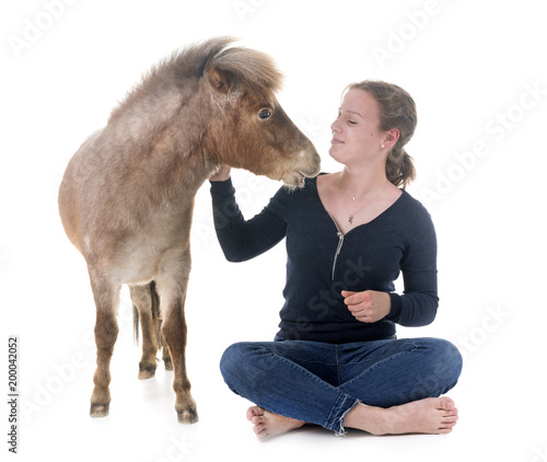 Canvas Print Falabella miniature horse and girl