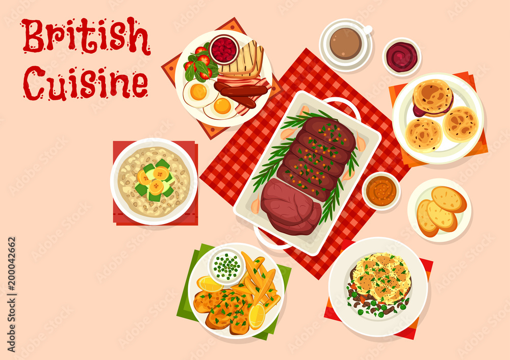British cuisine icon of traditional breakfast food British cuisine icon of traditional breakfast food