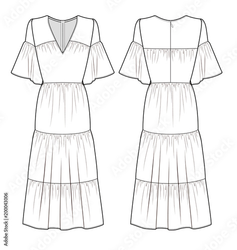 MAXI DRESS fashion flat technical drawing template