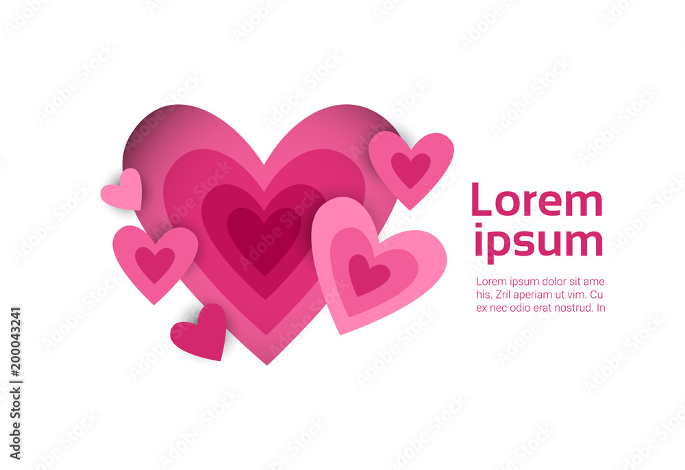 Pink Heart Shape On White Background With Copy Space Valentine Day Banner Flat Vector Illustration