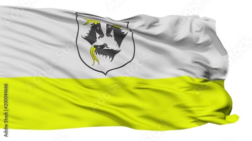 Kedzierzyn Kozle flag, city of Poland, realistic animation isolated on white seamless loop - 10 seconds long (alpha channel is included) photo