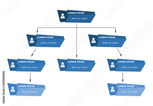 Blue business structure concept, corporate organization chart scheme with people icons. Vector illustration.

