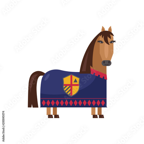 Medieval warrior horse in armor isolated on white background vector illustration.