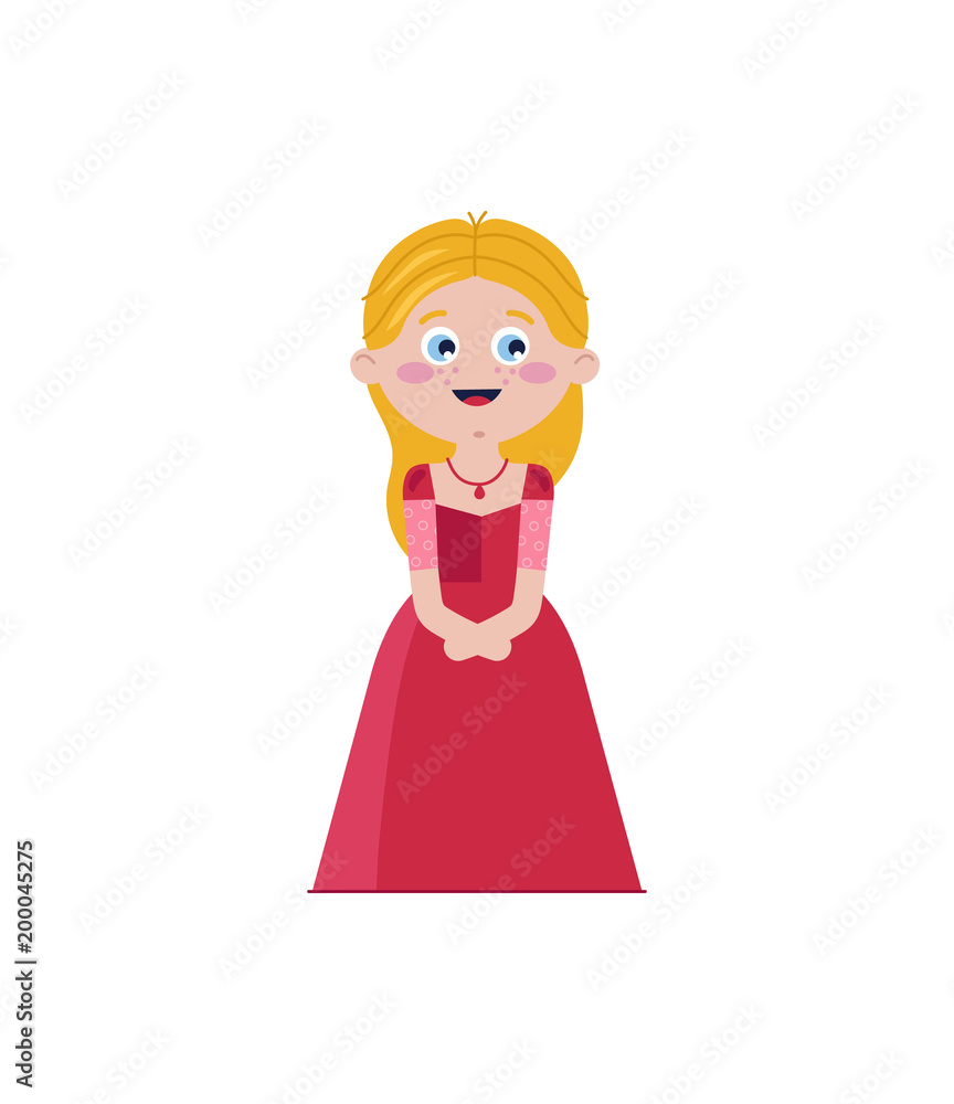 Vektorová grafika „Cute cinderella in red dress. Fairytale medieval  character isolated on white background vector illustration.“ ze služby  Stock | Adobe Stock