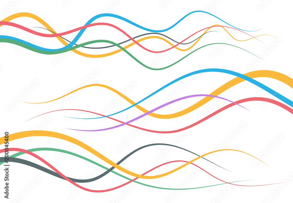 Set of abstract color curved lines. Wave design element. Vector illustration.
Set of abstract color curved lines. Wave design element. Vector illustration.